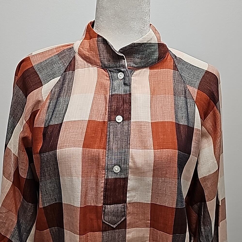 Joie Top Cider Orange Dia Plaid Button Front Long Puffy Sleeve Woman Size M - Picture 3 of 12